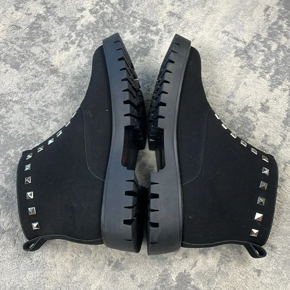 New Hidden Gems Rockstud Riot Combat Ankle Boots Black Goth Emo Sz 13